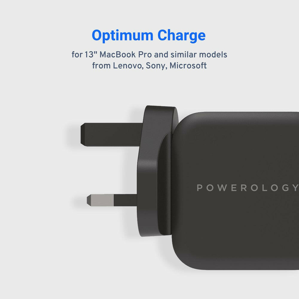 Powerology Ultra-Compact 61W PD GaN Charger Includes 2m /6.6ft USB-C to USB-C Cable - Phonology