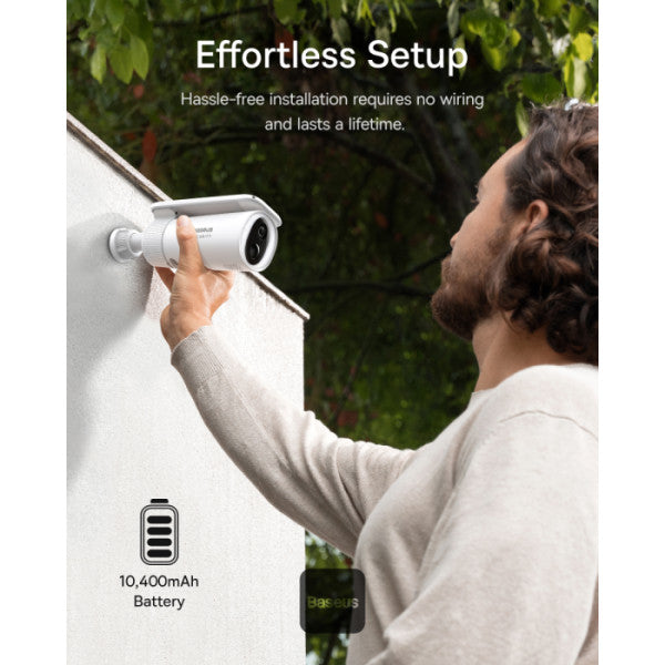 Baseus Solar Security Camera Outdoor, S1 Wireless Solocam, Forever Power with Auto Sunlight-Tracking System, 2K Clarity, 145° FOV, Built-in 8GB Local Storage and Color Night Vision, No Monthly Fee