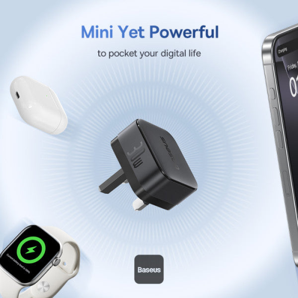 Baseus Palm 30W PD Type-C Fast Charging Wall Charger - UK Plug with Ultra Fast Charging Type-C to Type-C Data Cable 1M