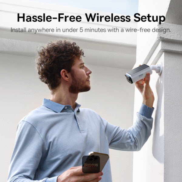 Baseus Security S1 Lite Outdoor Camera 2K – Solar, Night Vision, AI Motion, IP67, No Monthly Fee - White