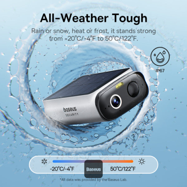 Baseus Security S1 Lite Outdoor Camera 2K – Solar, Night Vision, AI Motion, IP67, No Monthly Fee - White