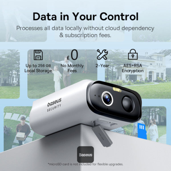 Baseus Security S1 Lite Outdoor Camera 2K – Solar, Night Vision, AI Motion, IP67, No Monthly Fee - White