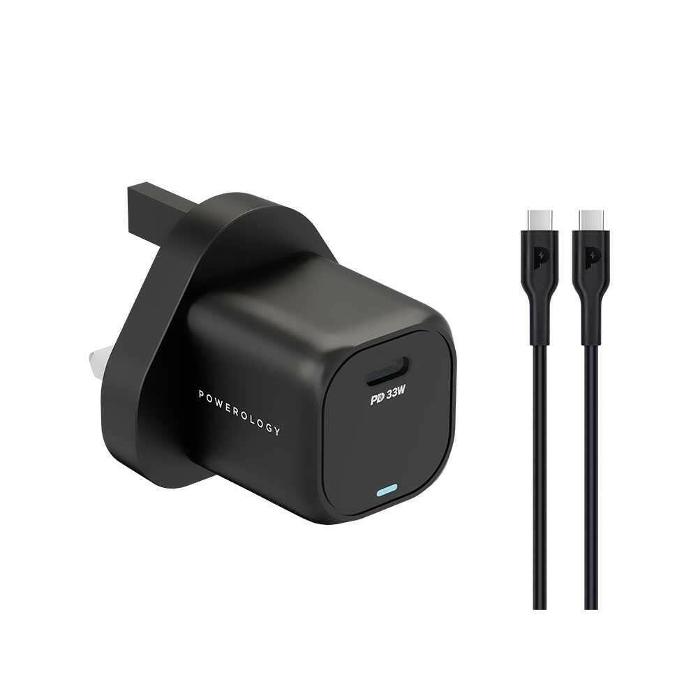 Powerology 33W GaN PD Charger With 1.2m/3.9ft USB-C To USB-C Cable - Phonology