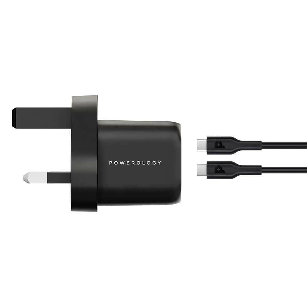 Powerology 33W GaN PD Charger With 1.2m/3.9ft USB-C To USB-C Cable - Phonology