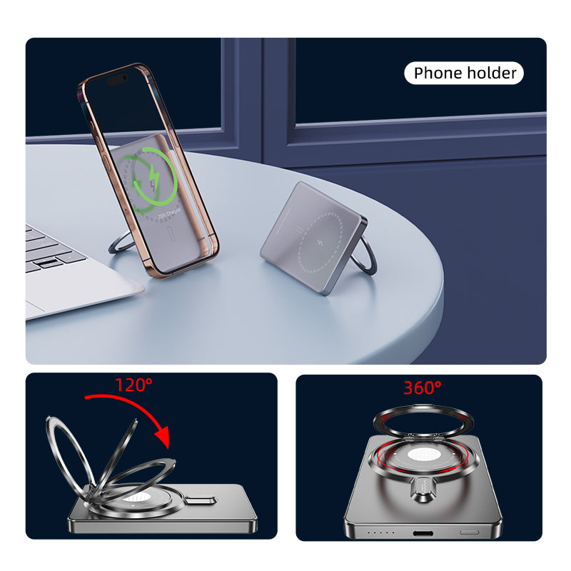 Vyvylabs Super Mini Metal Magnetic Wireless Charger Power Bank 5000mAh 20W With Stand