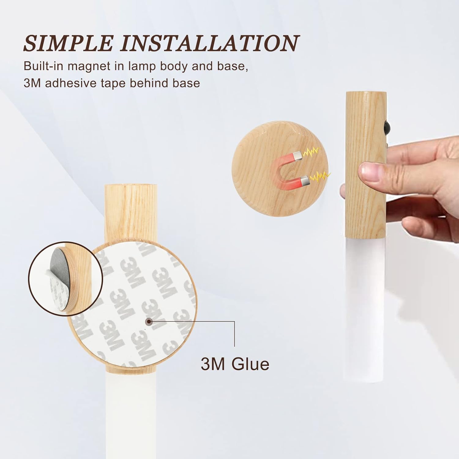 Motion Sensor Night Light | Solid Wood & Frosted Glass | Wireless Stick-Anywhere LED | Bedroom, Hallway & Stairway