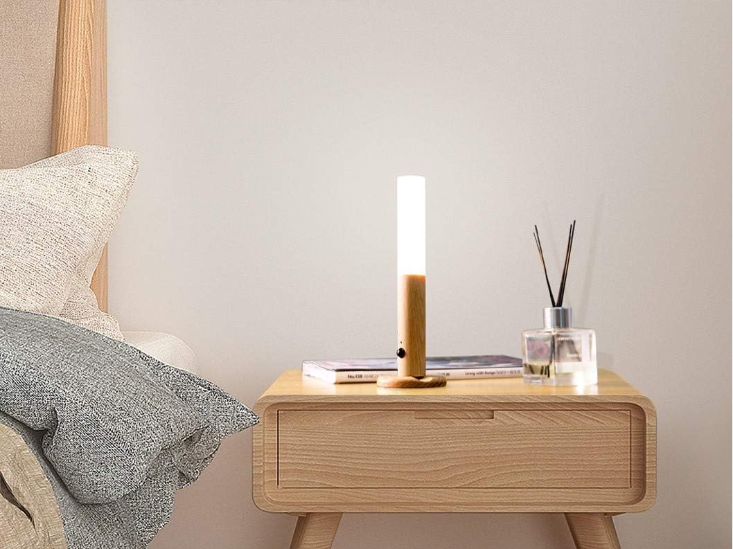 Motion Sensor Night Light | Solid Wood & Frosted Glass | Wireless Stick-Anywhere LED | Bedroom, Hallway & Stairway