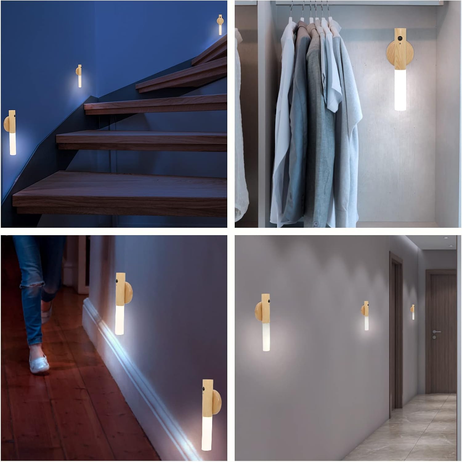 Motion Sensor Night Light | Solid Wood & Frosted Glass | Wireless Stick-Anywhere LED | Bedroom, Hallway & Stairway