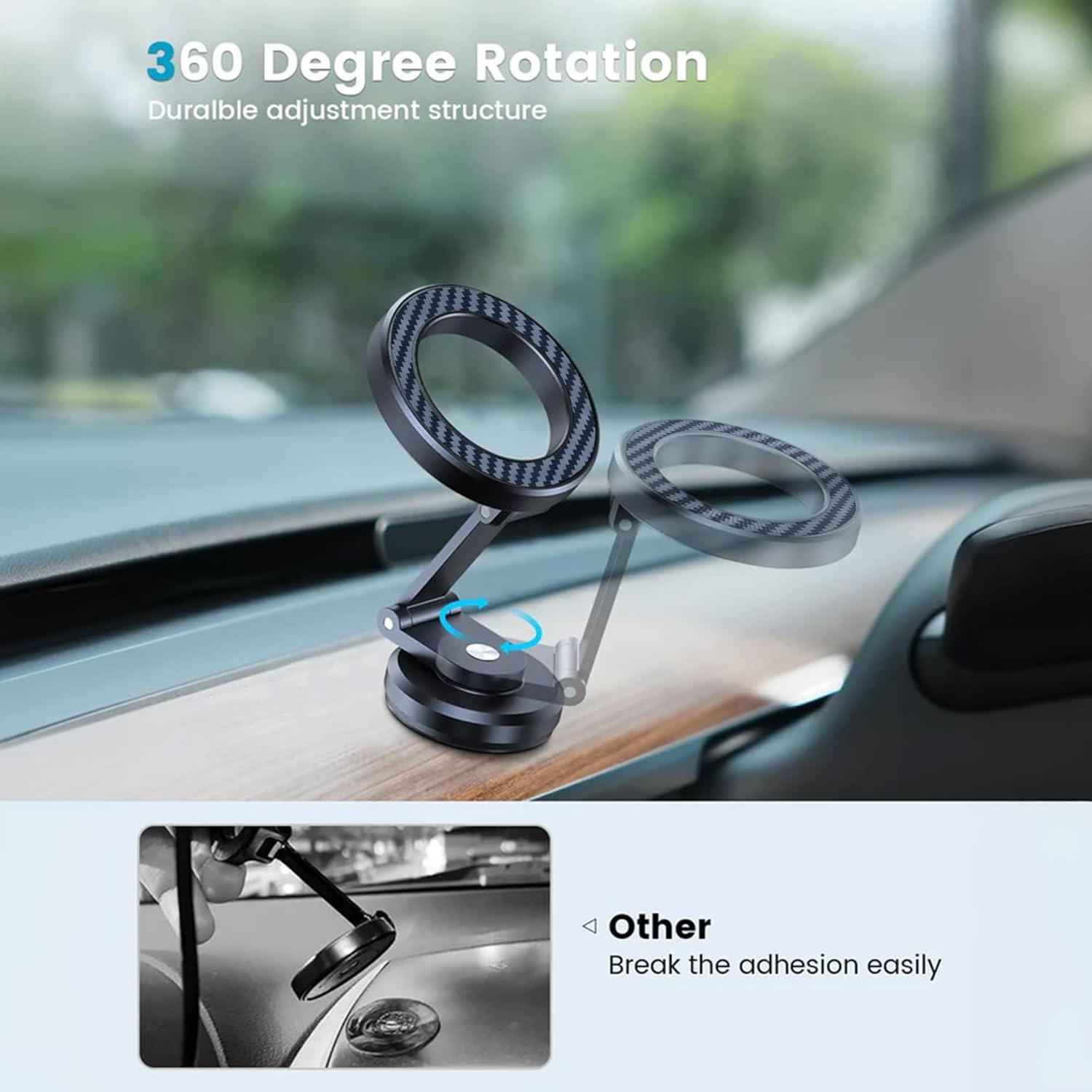 Brave BHL-54 MagSafe Car Phone Holder | 360° Rotating | N52 Magnet | Carbon Fiber Aluminum | Black