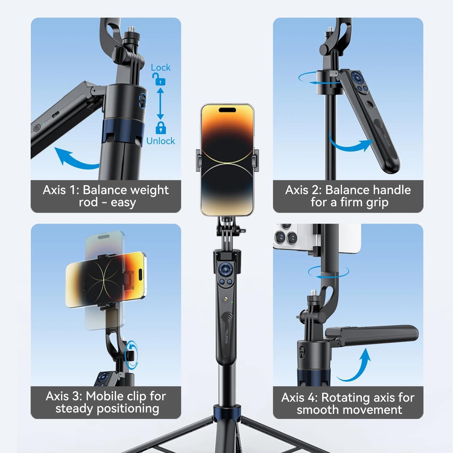 TELESIN P3-MS-03 Intelligent Auto Tracking Tripod (1.8M)