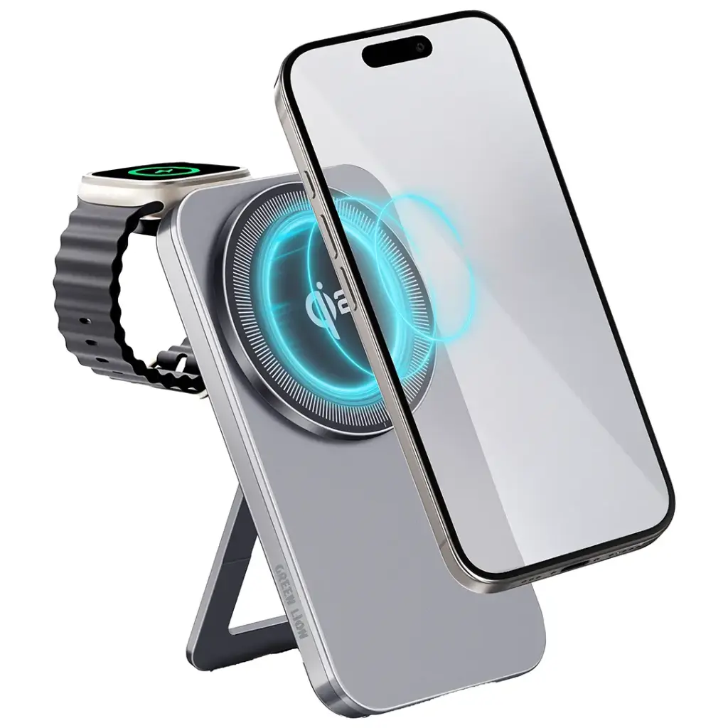 Green Lion Magstand Duo Wireless Charger with Kickstand 15W - Gray