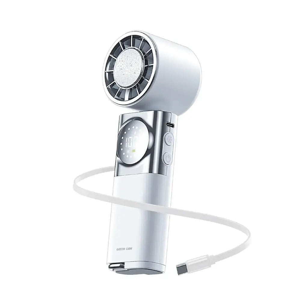 Green Lion Power Wind Handheld Fan with Power Bank - White