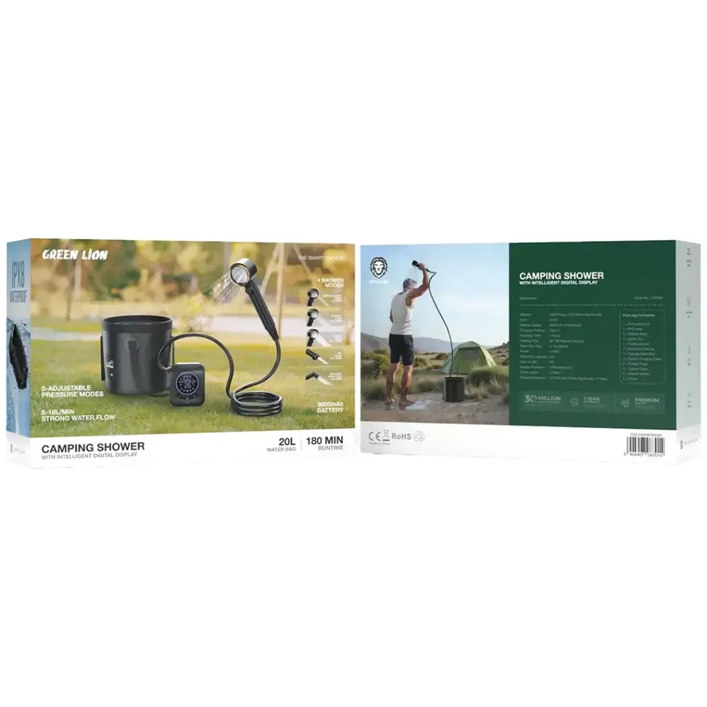 Green Lion Camping Shower with Intelligent Digital Display - Black