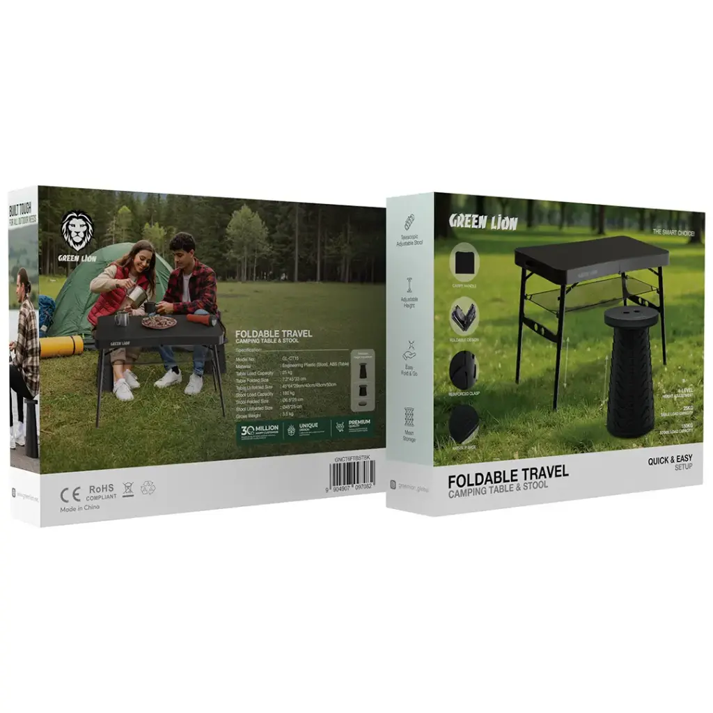 Green Lion Foldable Travel Camping Table & Stool - Black