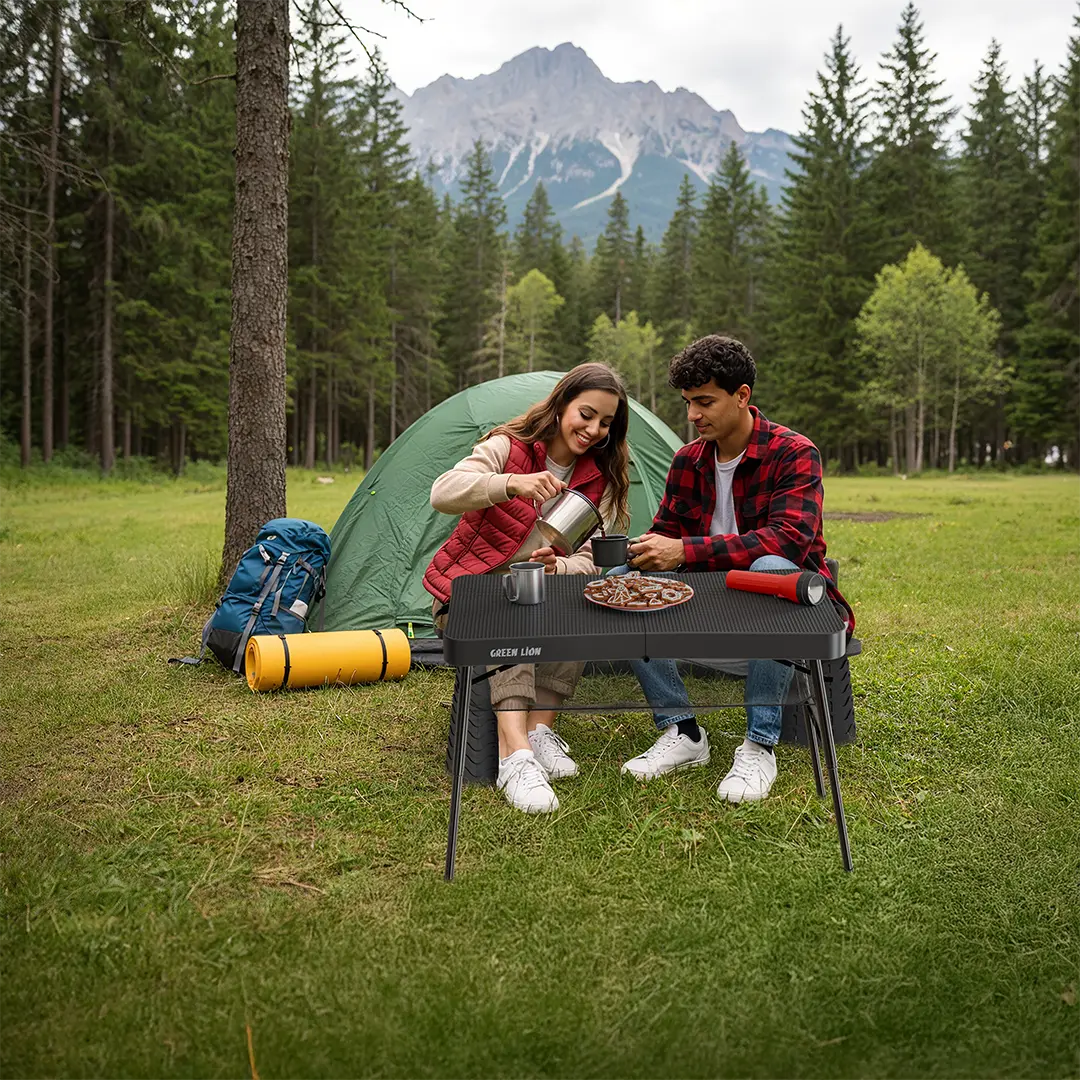 Green Lion Foldable Travel Camping Table & Stool - Black