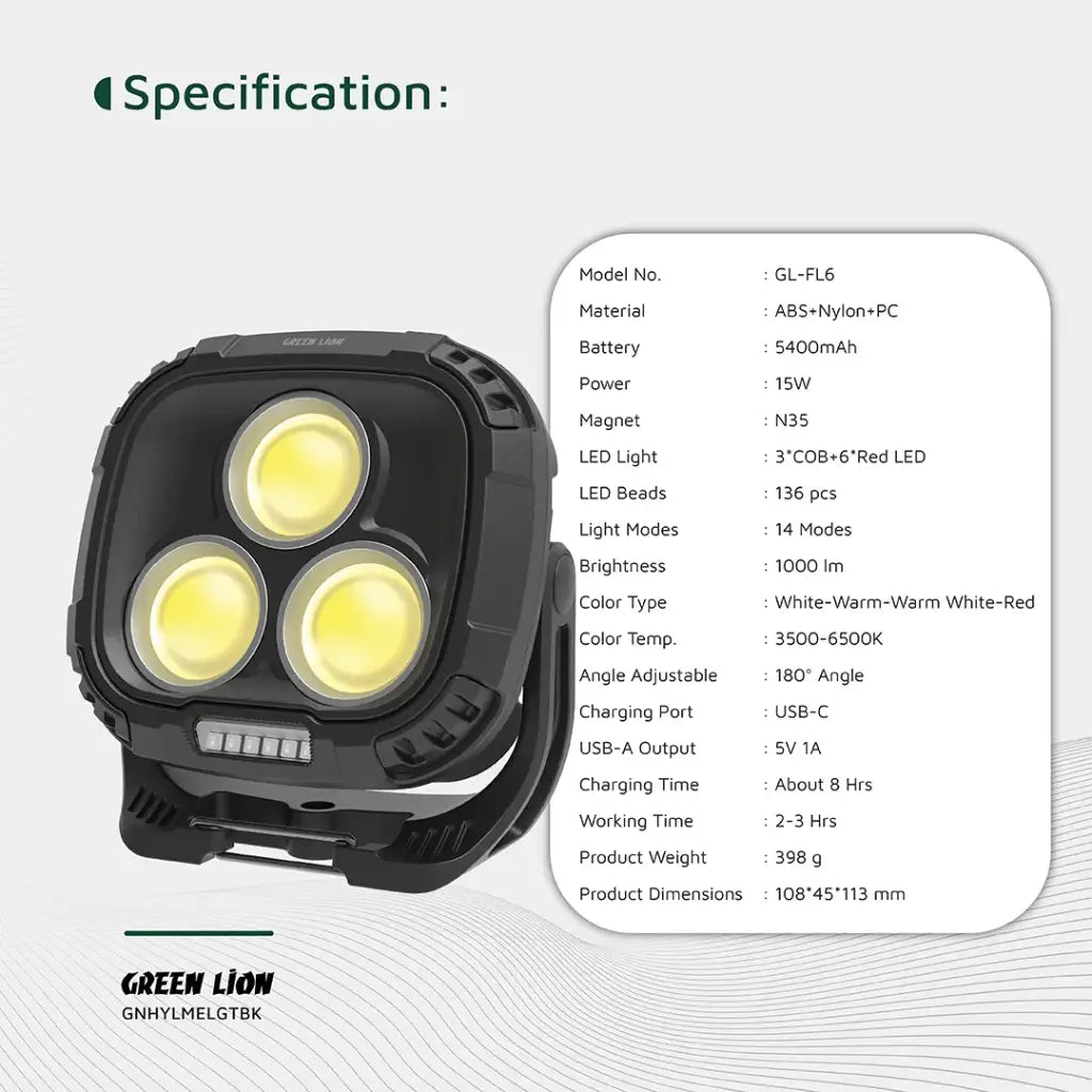Green Lion Hyper Lume Working Light 1000lm - Black