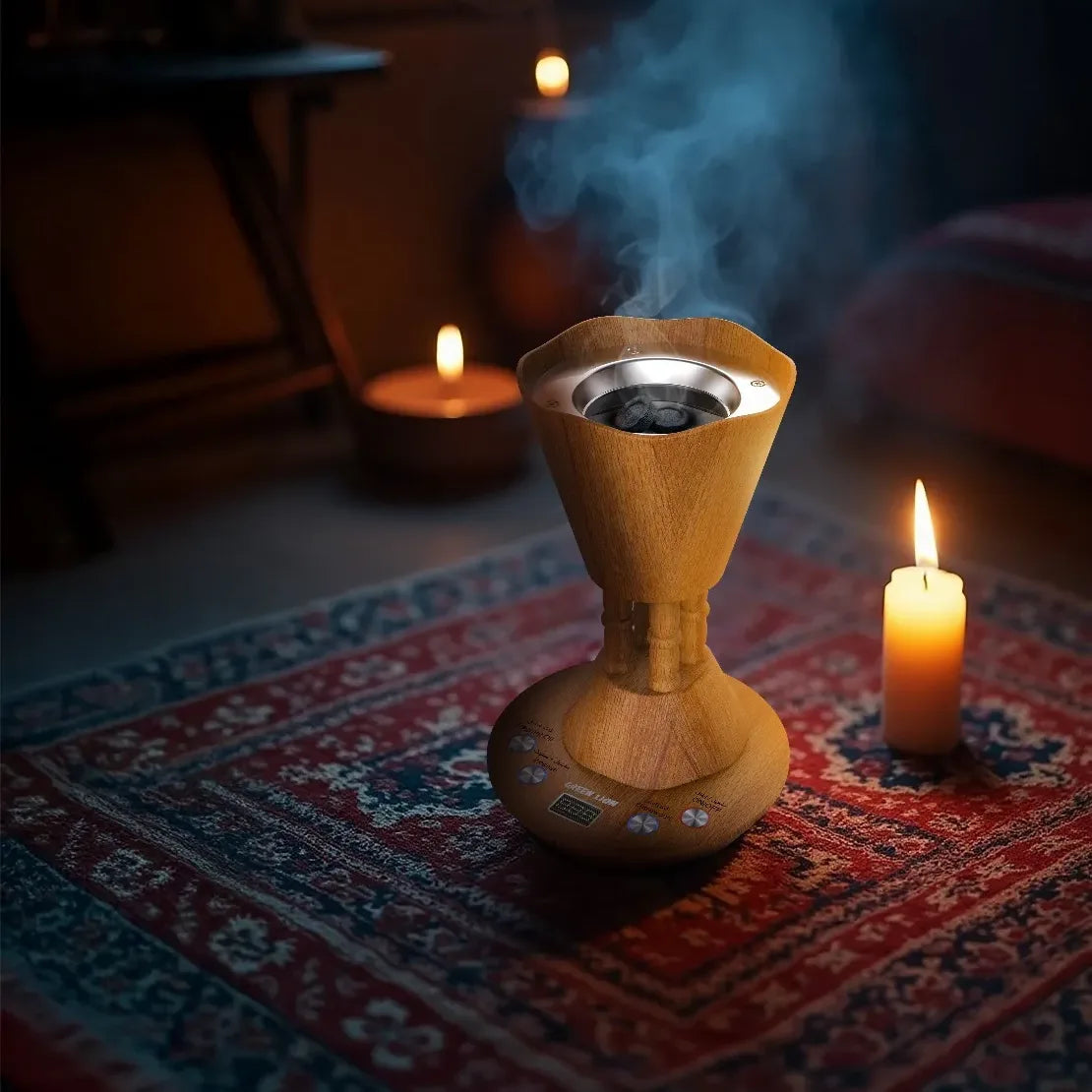 Green Lion Majlis Electric Bakhour Burner - Wooden