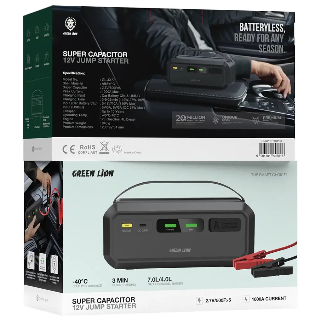 Green Lion Super Capacitor 12V Jump Starter - Black