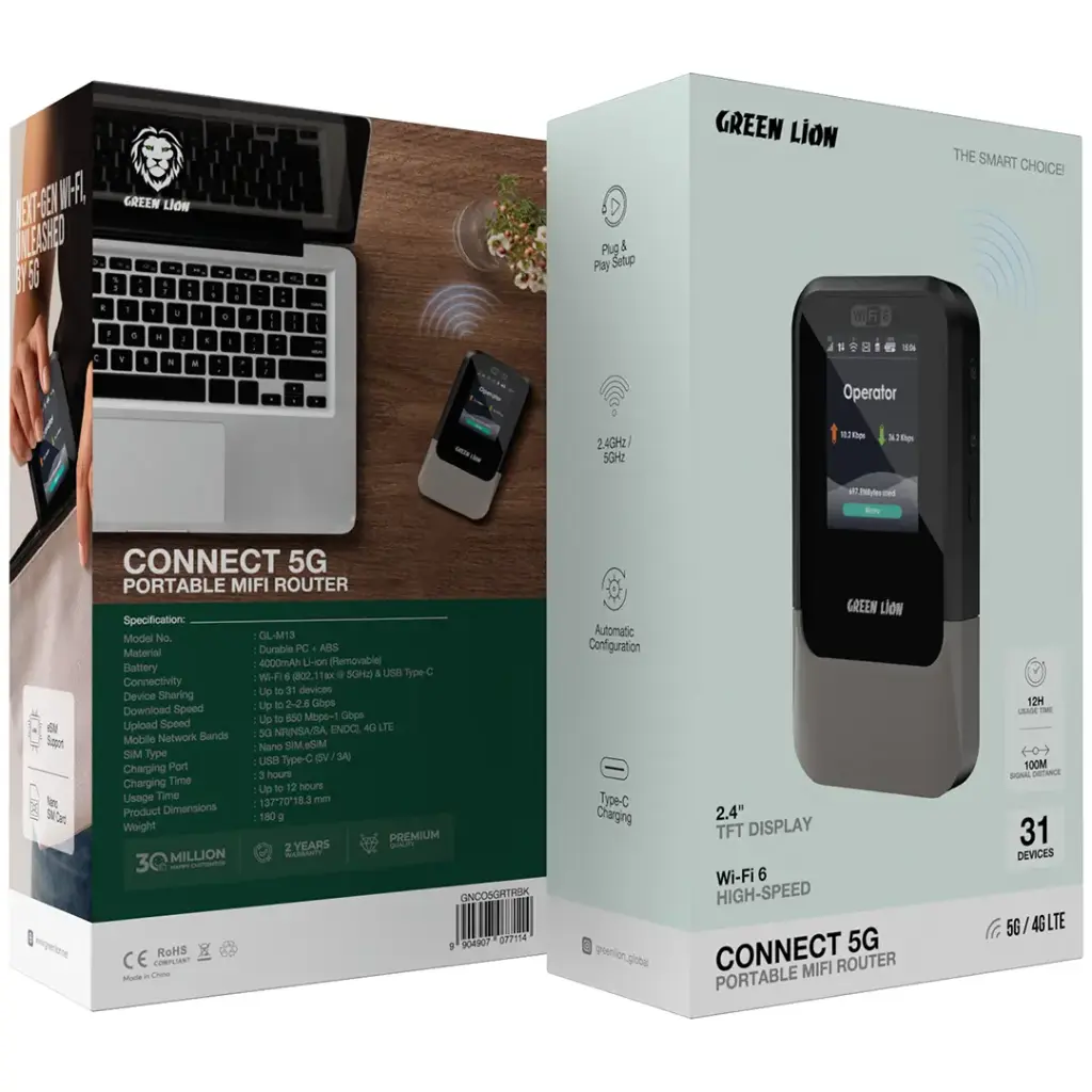Green Lion Connect 5G Portable MiFi Router - Black