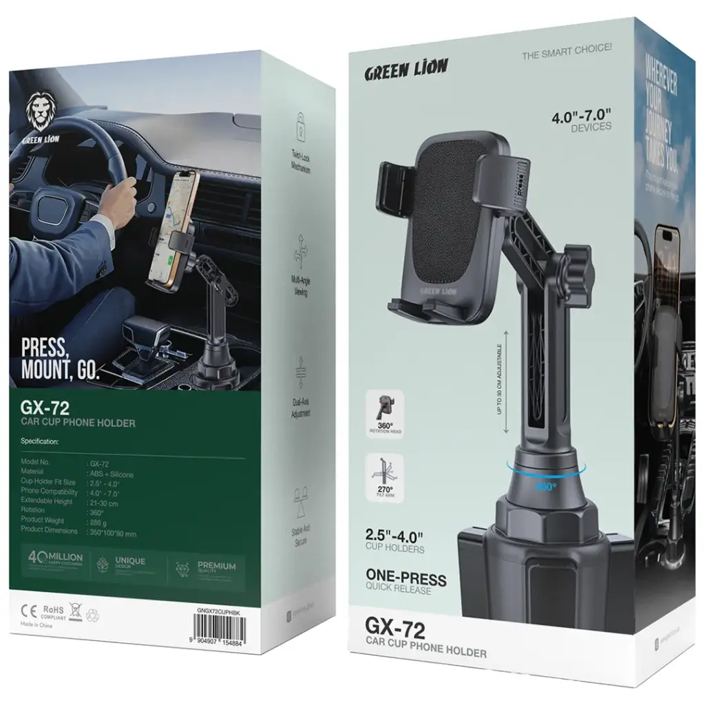 Green Lion GX-72 Car Cup Phone Holder - Black