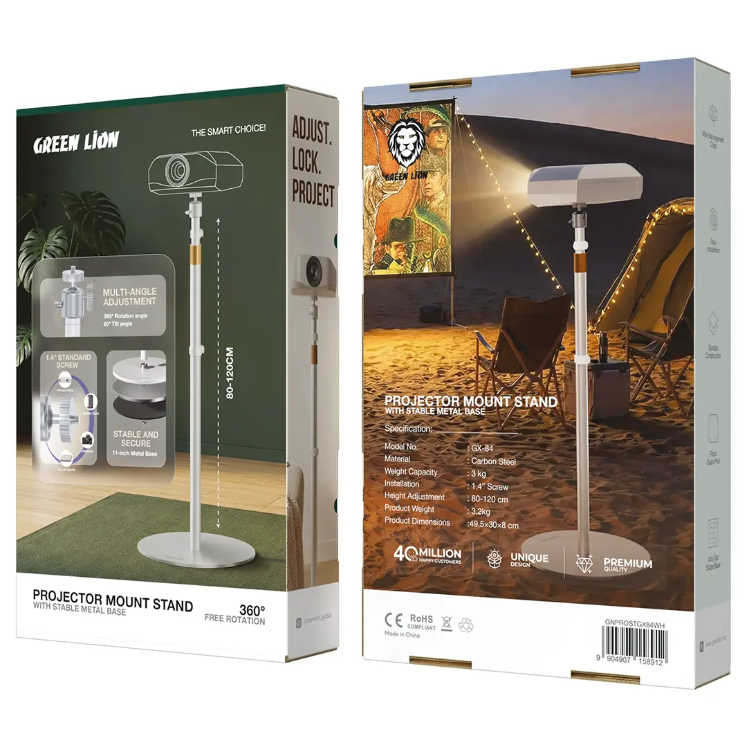 Green Lion Projector Mount Stand with Stable Metal Base – White