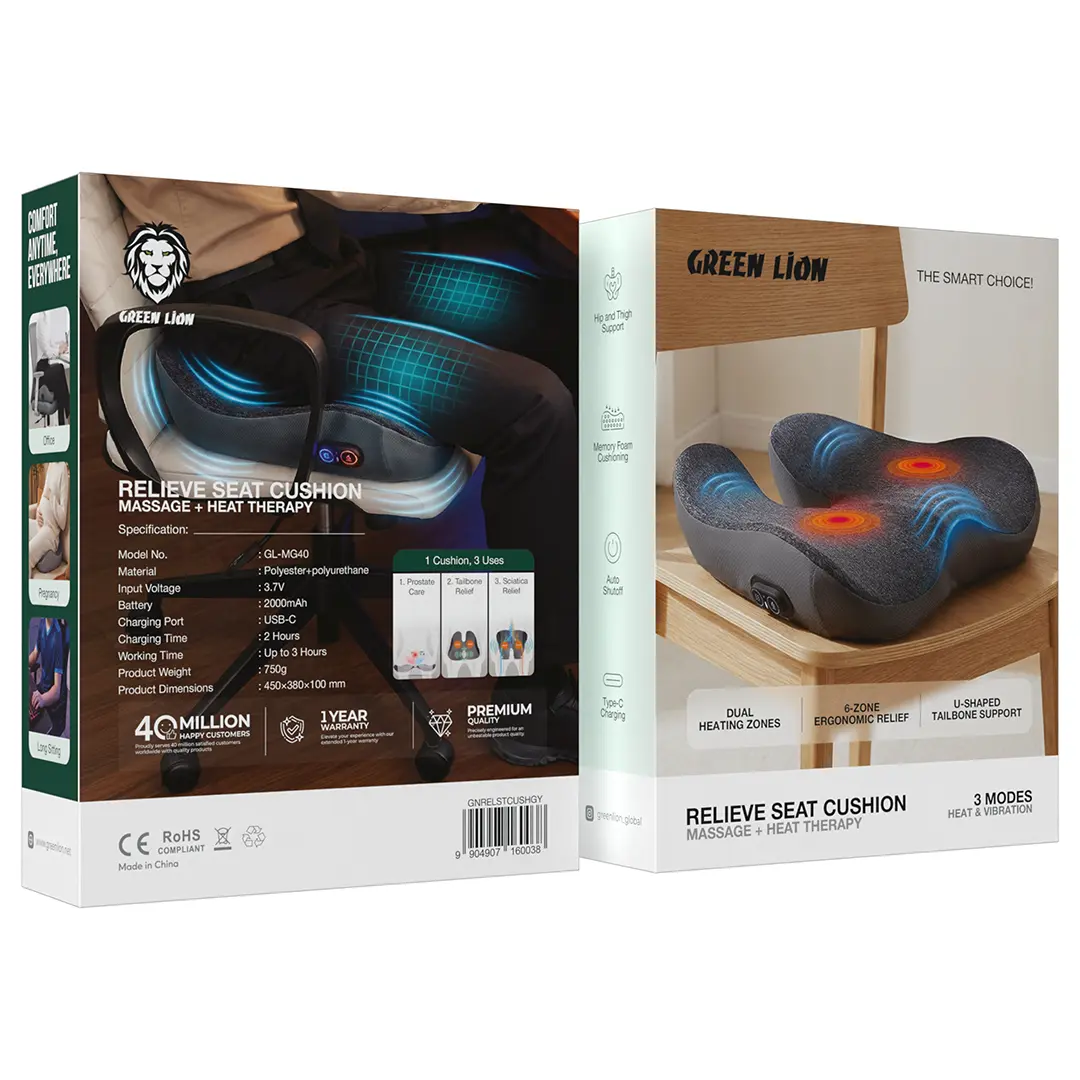 Green Lion Relieve Seat Cushion with Massage & Heat Therapy - Grey