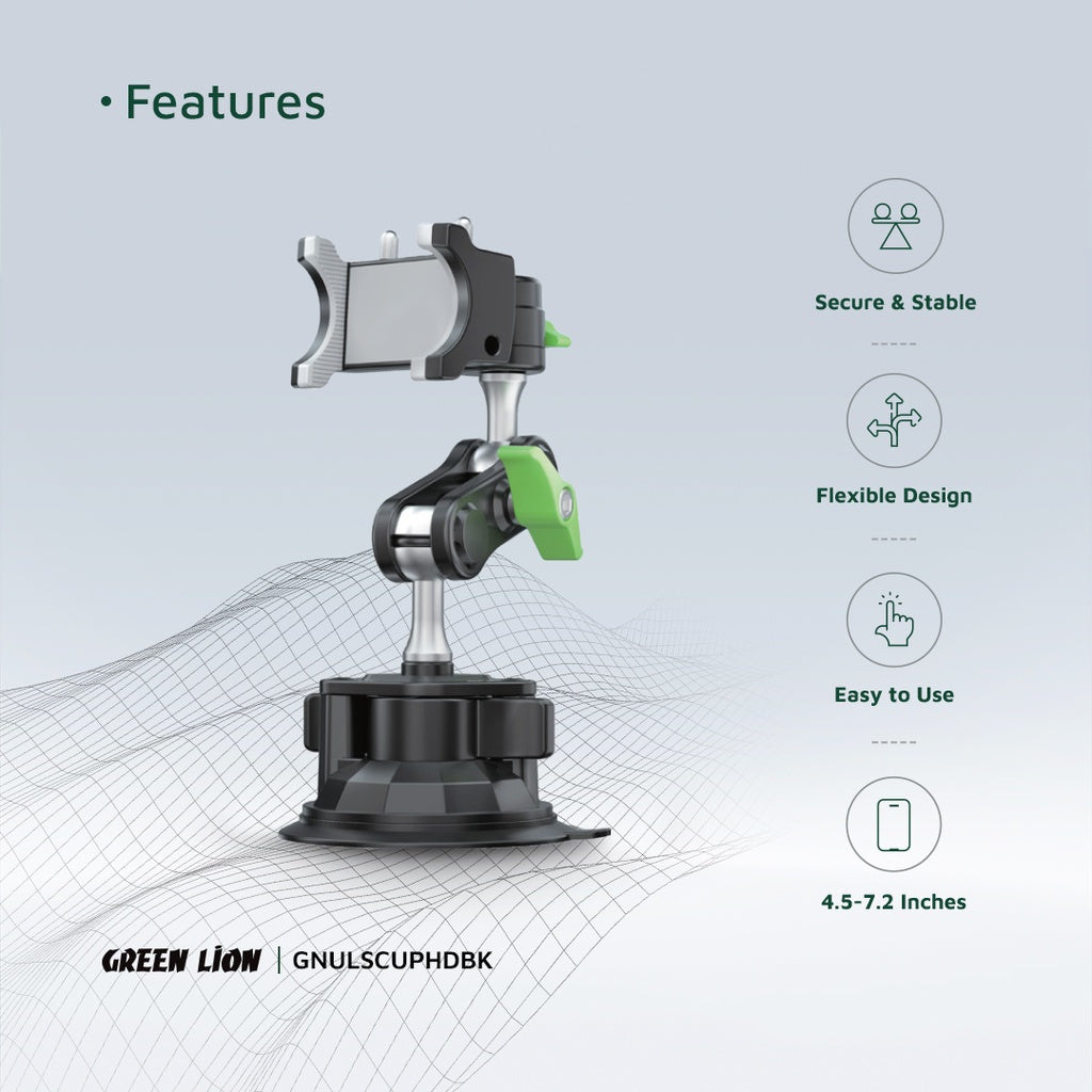 Green Lion Ultimate Phone Holder with Suction Cup Mount 4.5 - 7.2" - Black