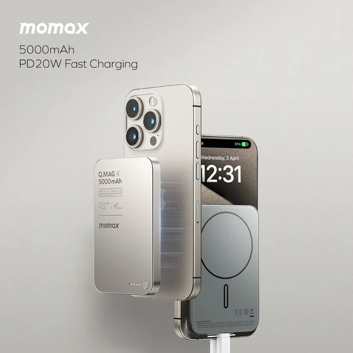 MOMAX Q.Mag X 5000mAh Gen2 15W Ultra Slim MagSafe Wireless Power Bank