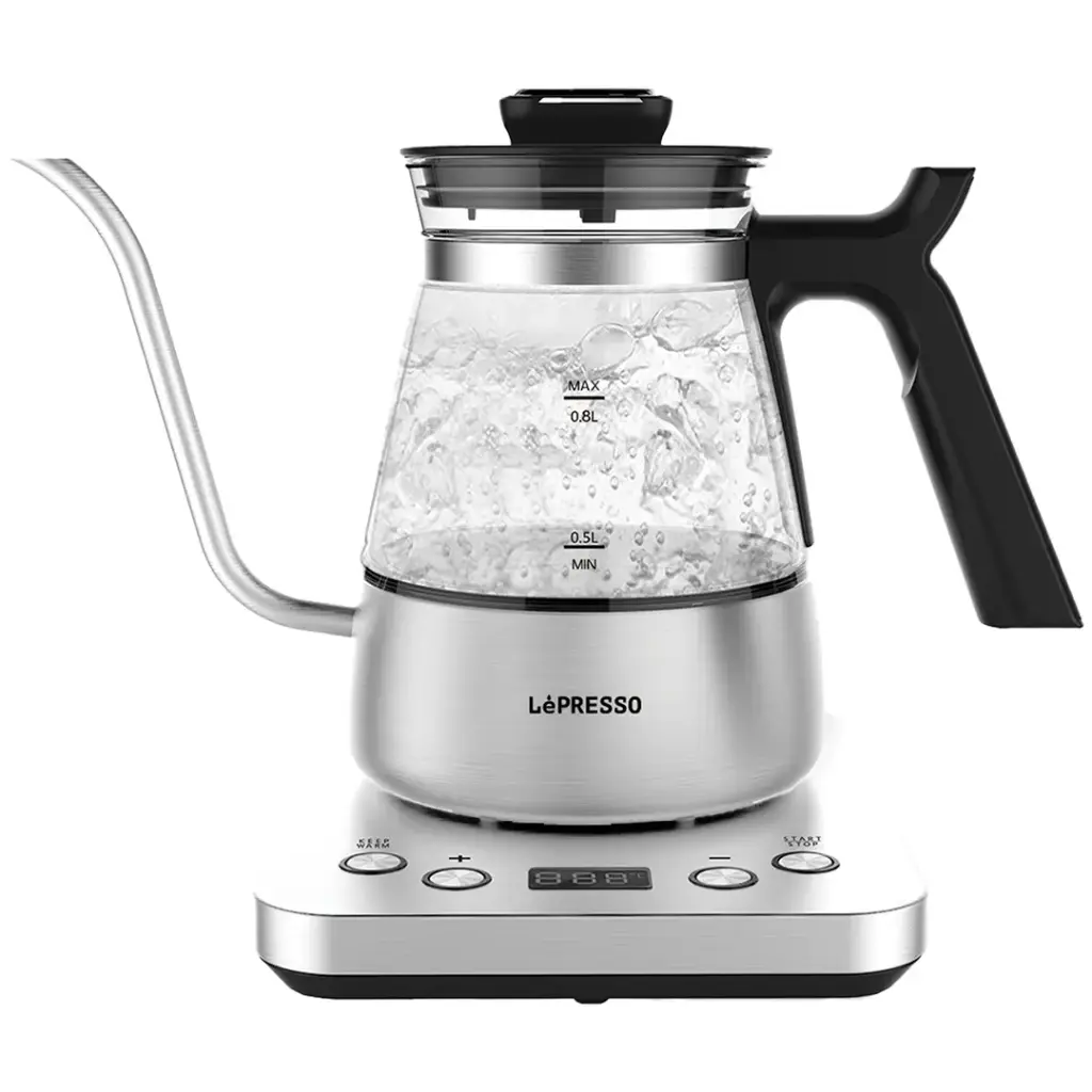 Lepresso BrewWave Gooseneck Electric Kettle with Keep Warm Mode - Silver