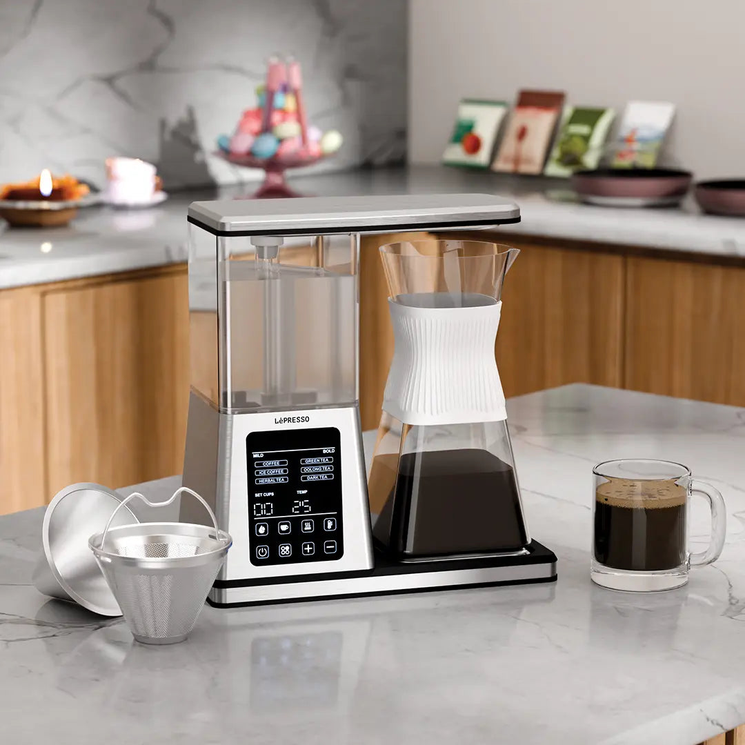 LePresso Crystal Brew Drip Coffee & Tea Maker | Smart Digital Control | 1.2L | 1400W | Silver