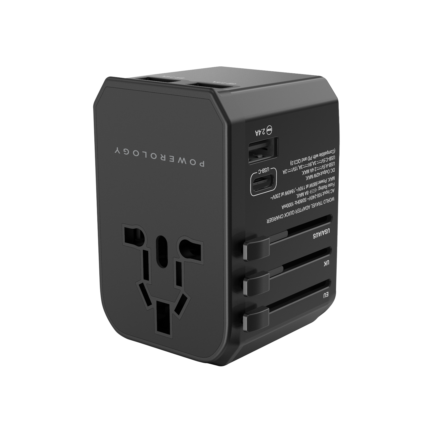Powerology Universal Charger 45W PD + Triple USB-A 2.4A Ports - Phonology