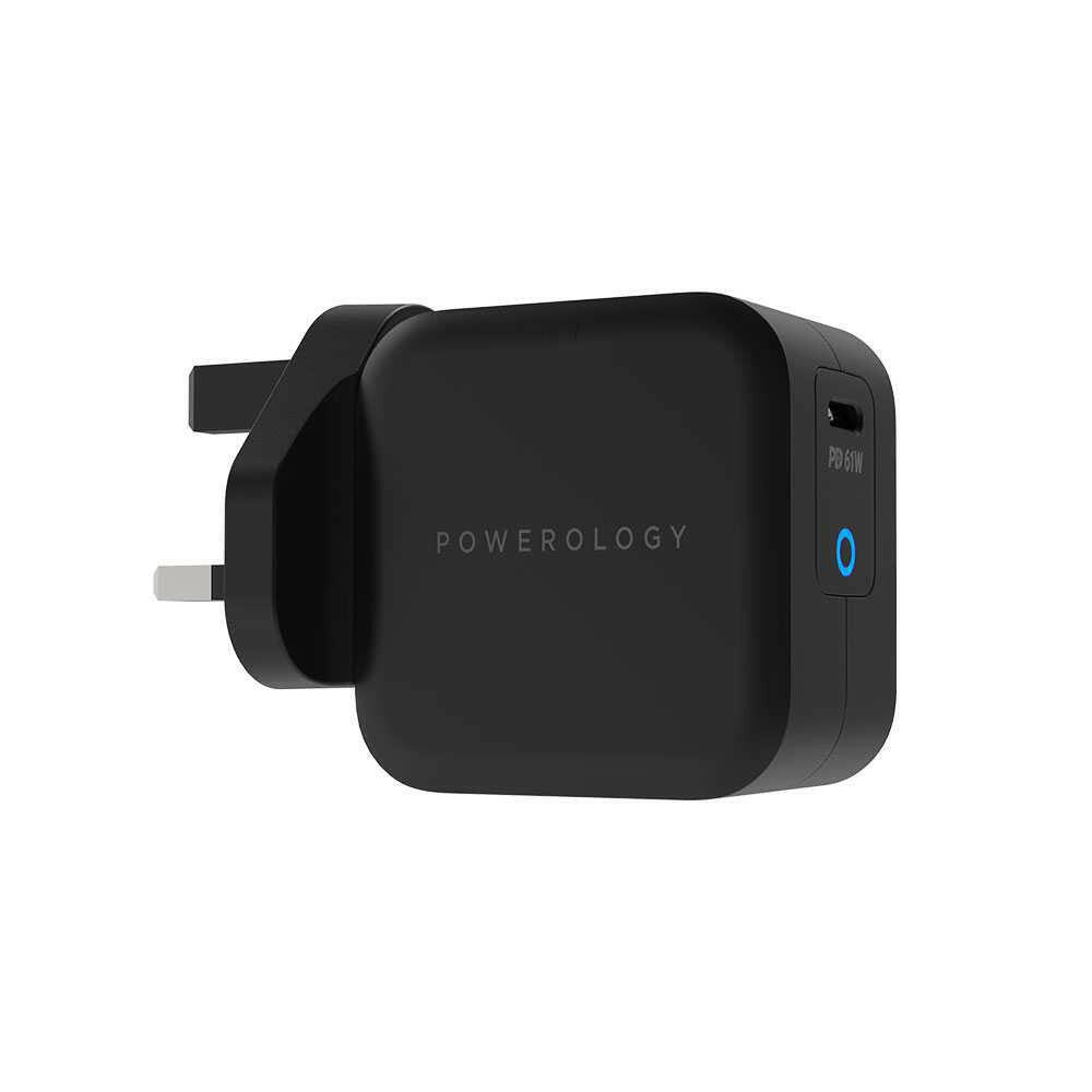 Powerology Ultra-Compact 61W PD GaN Charger Includes 2m /6.6ft USB-C to USB-C Cable - Phonology