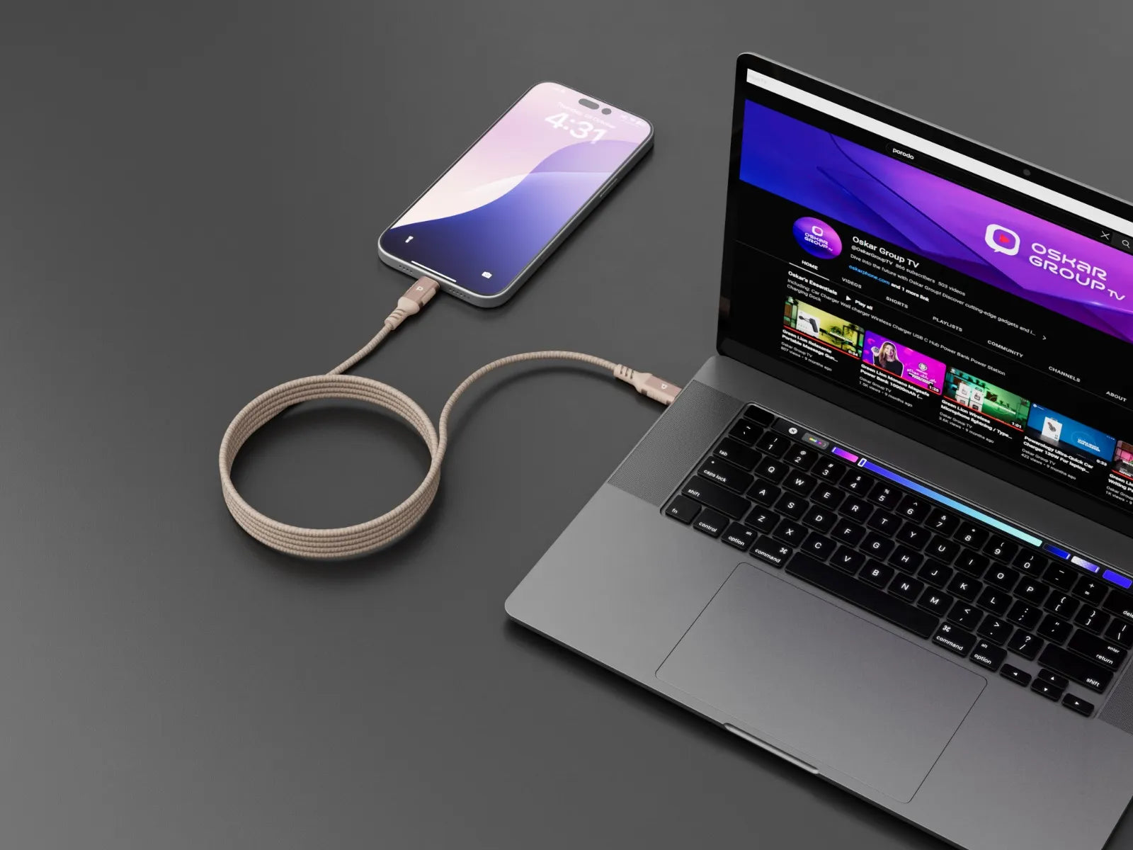 Powerology Malinka Weave Magnetic USB-C 1.2m Cable PD 60W - Dark Grey