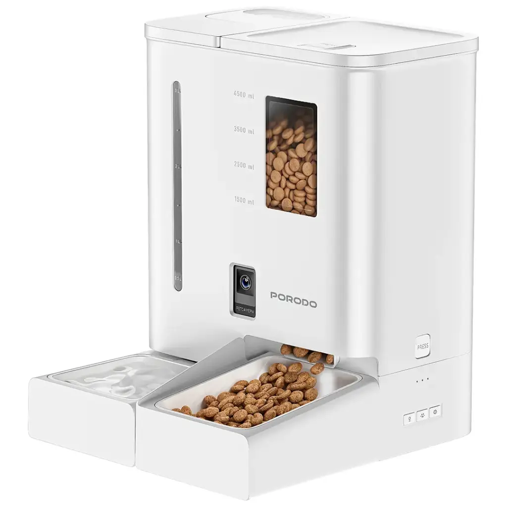 Porodo Petmate Automatic Pet Feeder with Wi-Fi, Camera & App Control - White