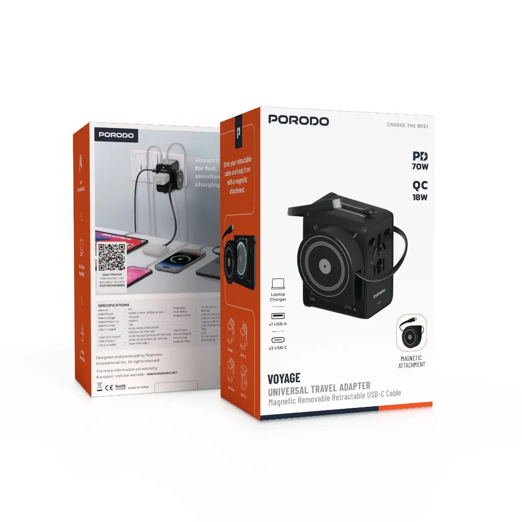 Porodo Voyage Universal Travel Adapter - Black