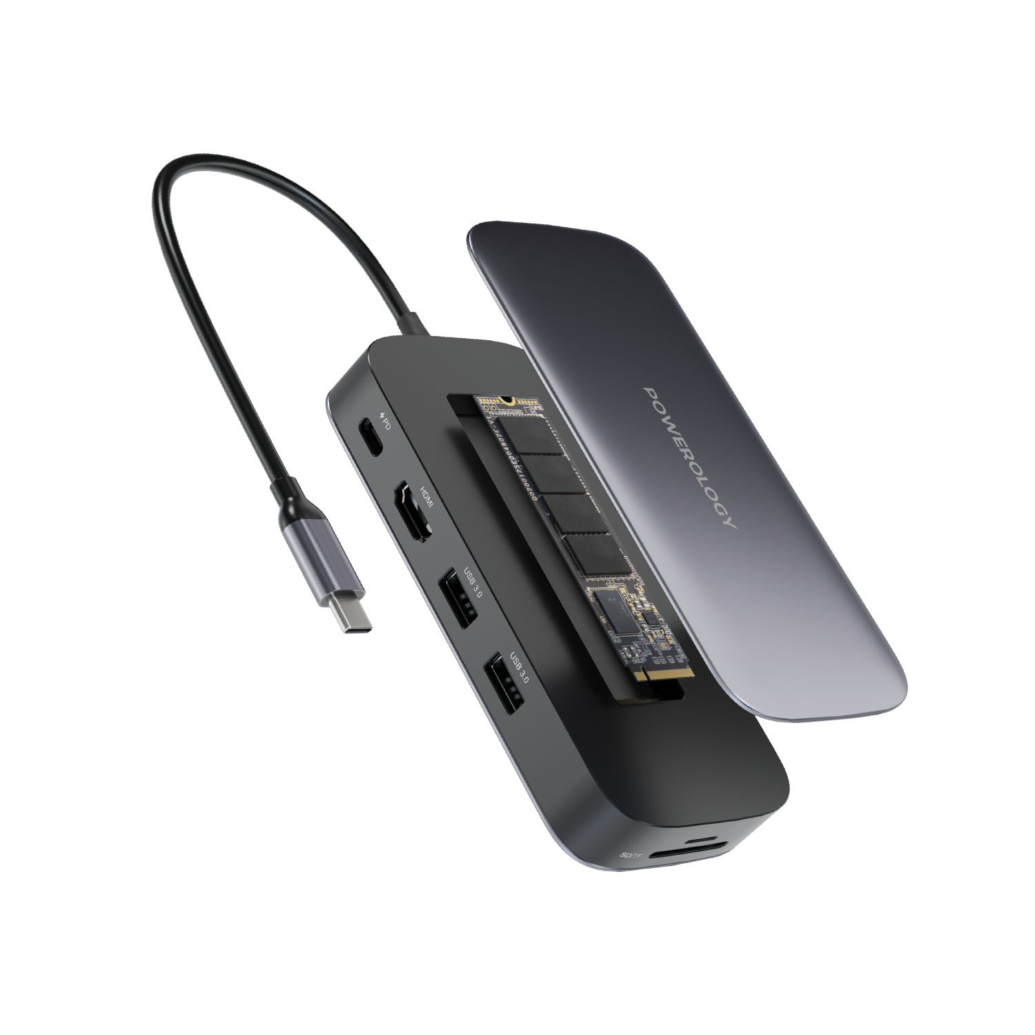 Powerology USB-C Hub & SSD Drive All-in-one Connectivity & Storage (256 & 512 GB) - Phonology