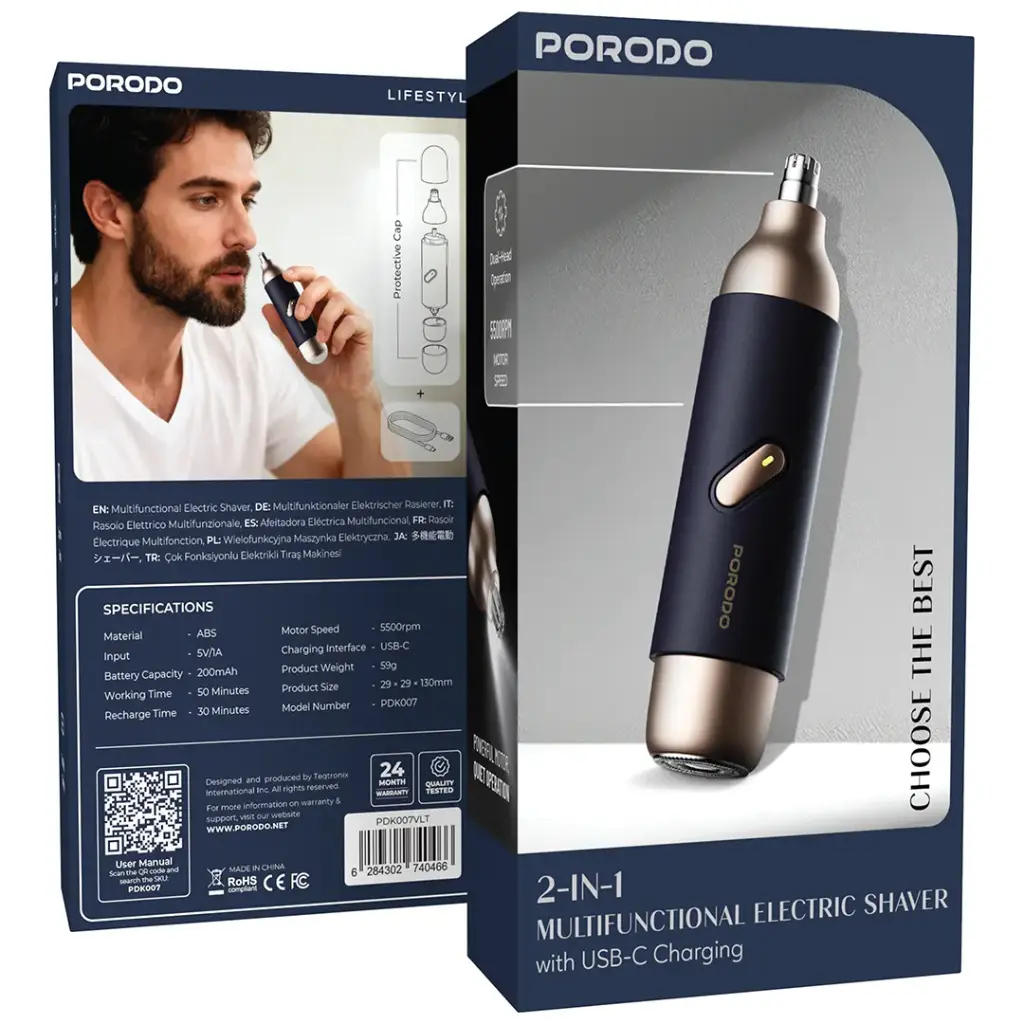 Porodo 2-In-1 Multifunctional Electric Shaver with USB-C Charging - Violet