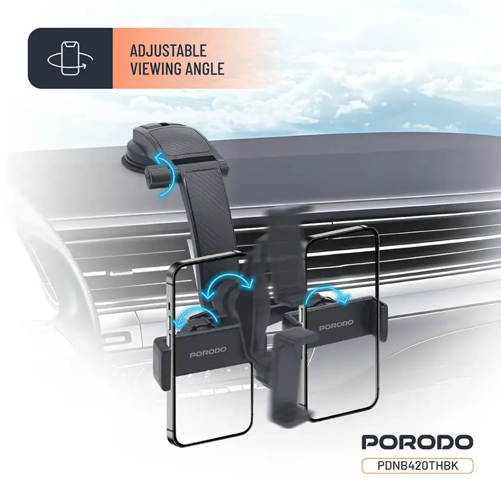 Porodo 360° Rotatable Car Phone Holder - Black