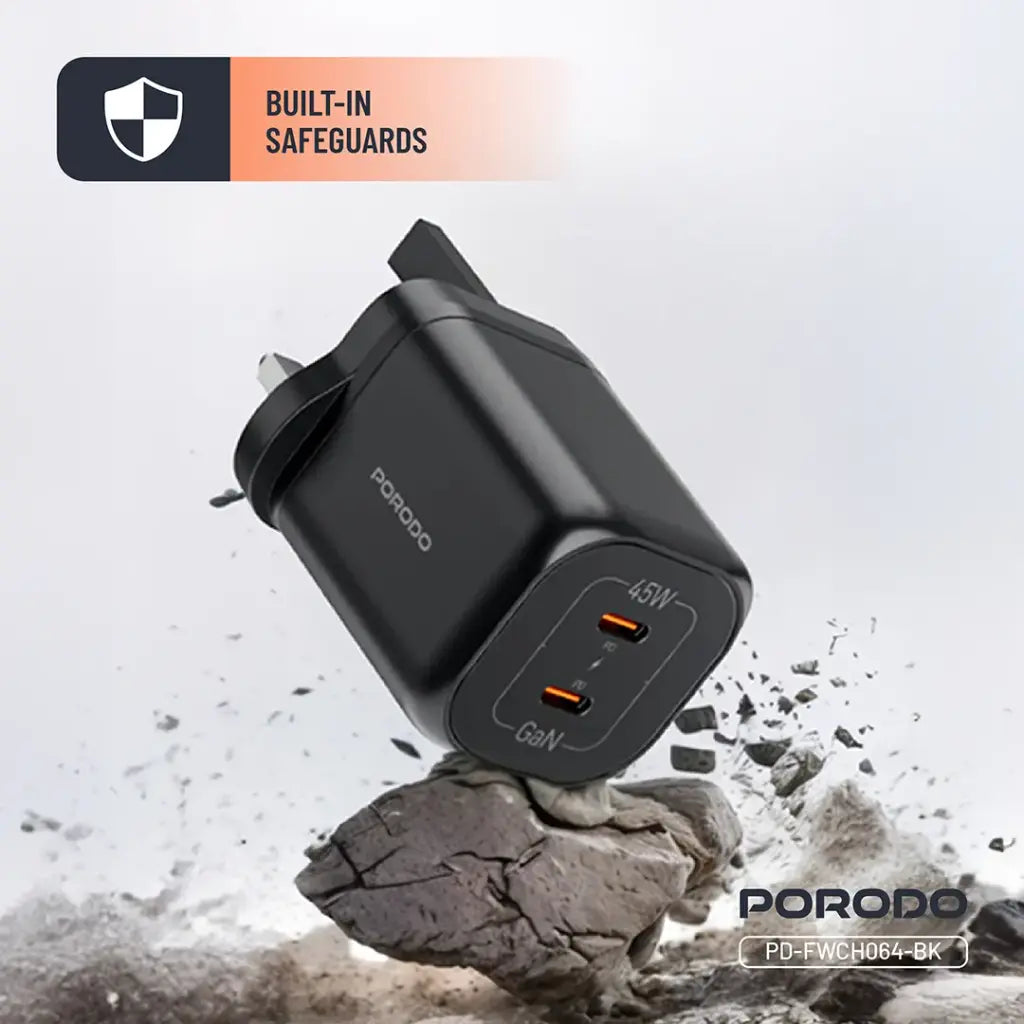 Porodo Dual USB-C Quick Charger - Black
