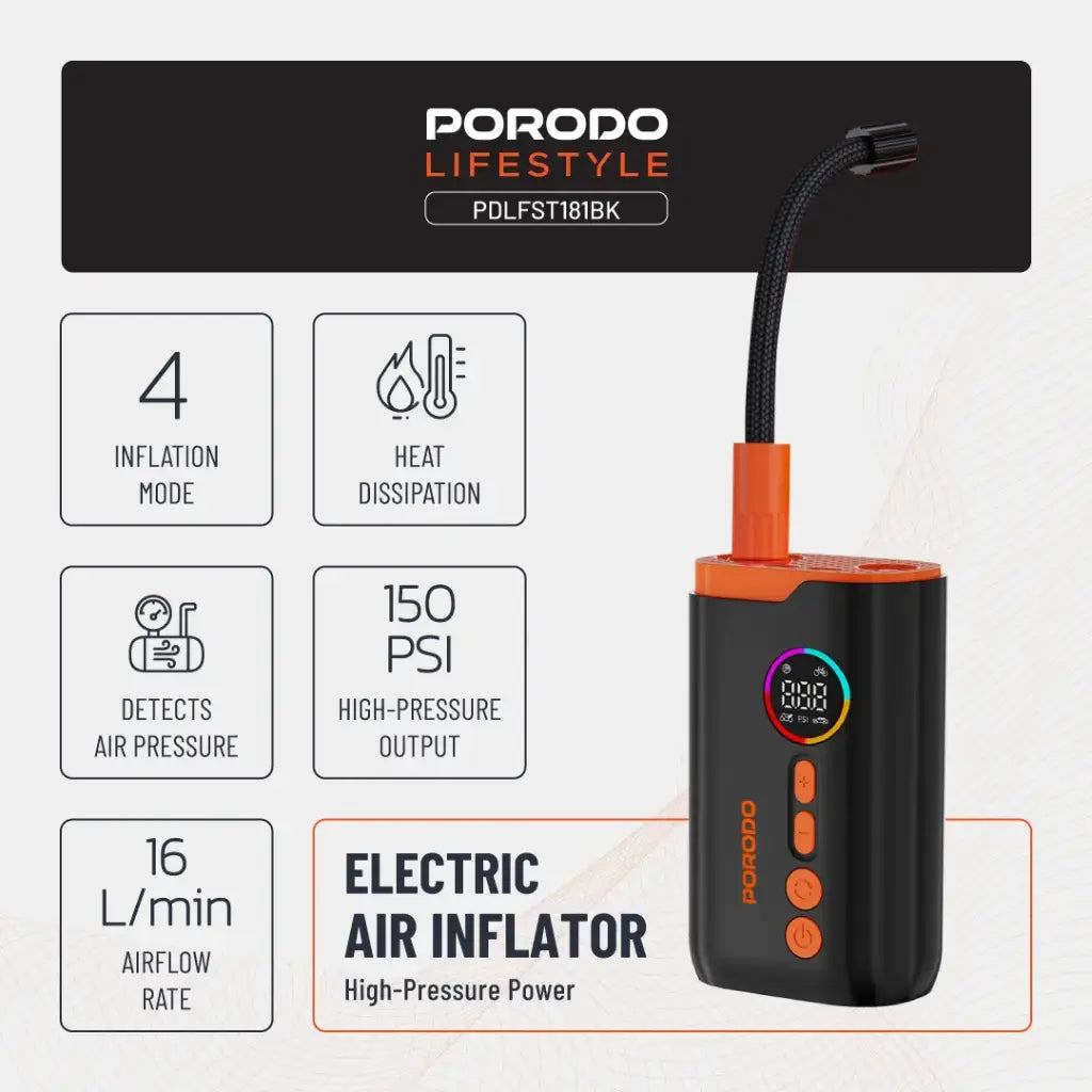 Porodo Lifestyle Electric Air Inflator - Black