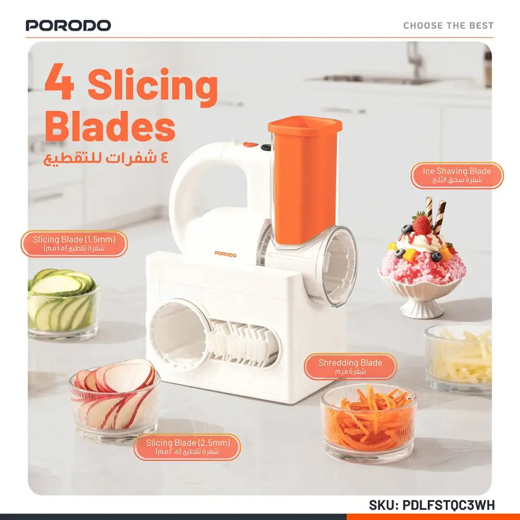 Porodo Lifestyle Fresko Multi-Functional Salad Maker with 4 Slicing Blades - White