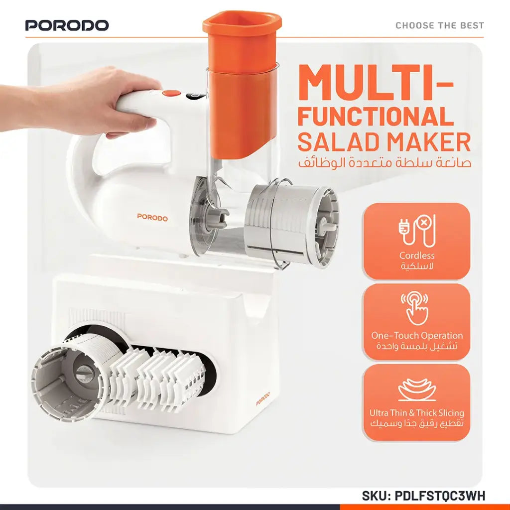 Porodo Lifestyle Fresko Multi-Functional Salad Maker with 4 Slicing Blades - White
