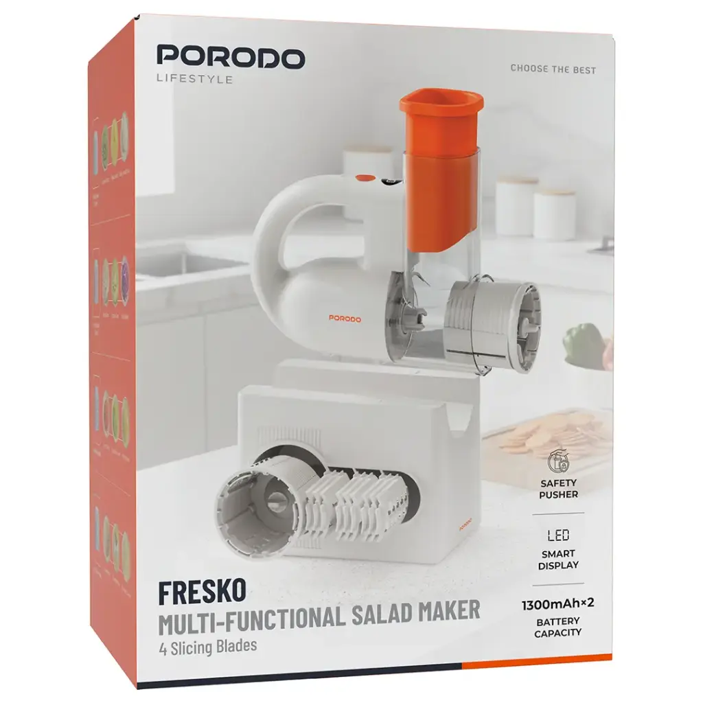 Porodo Lifestyle Fresko Multi-Functional Salad Maker with 4 Slicing Blades - White