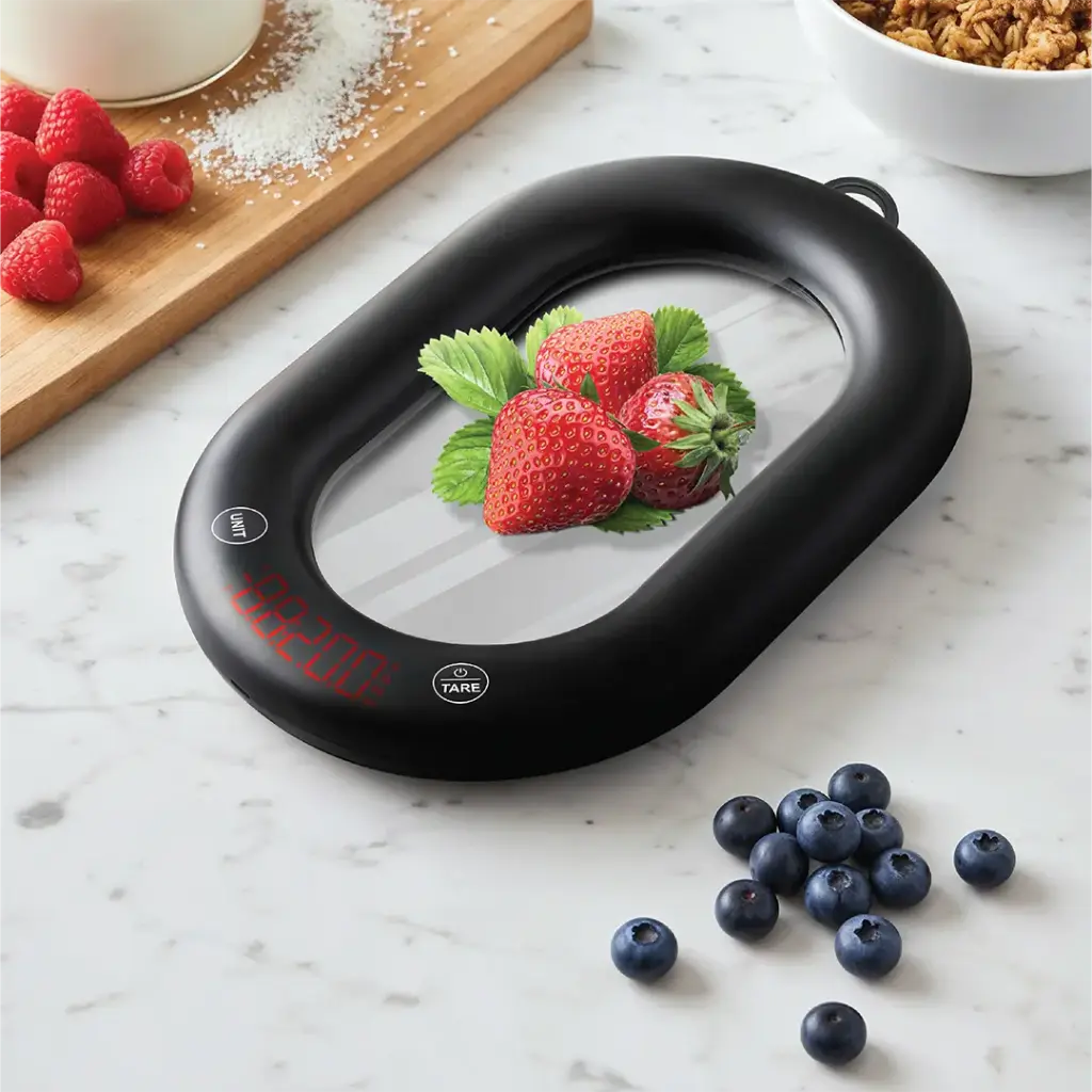 Porodo Lifestyle Glass Design Smart Kitchen Digital Scale with Real-Time App Sync - Black