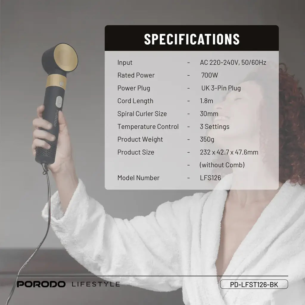 Porodo Lifestyle Multi-Styling Hair Dryer Set - Black