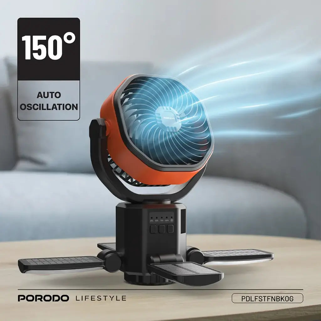 Porodo Lifestyle Suncharge Outdoor Solar Fan - Black & Orange