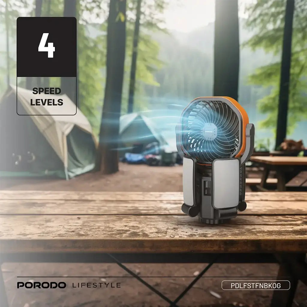 Porodo Lifestyle Suncharge Outdoor Solar Fan - Black & Orange