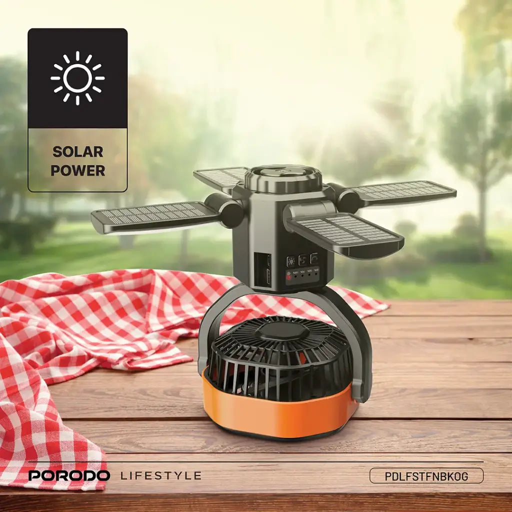 Porodo Lifestyle Suncharge Outdoor Solar Fan - Black & Orange