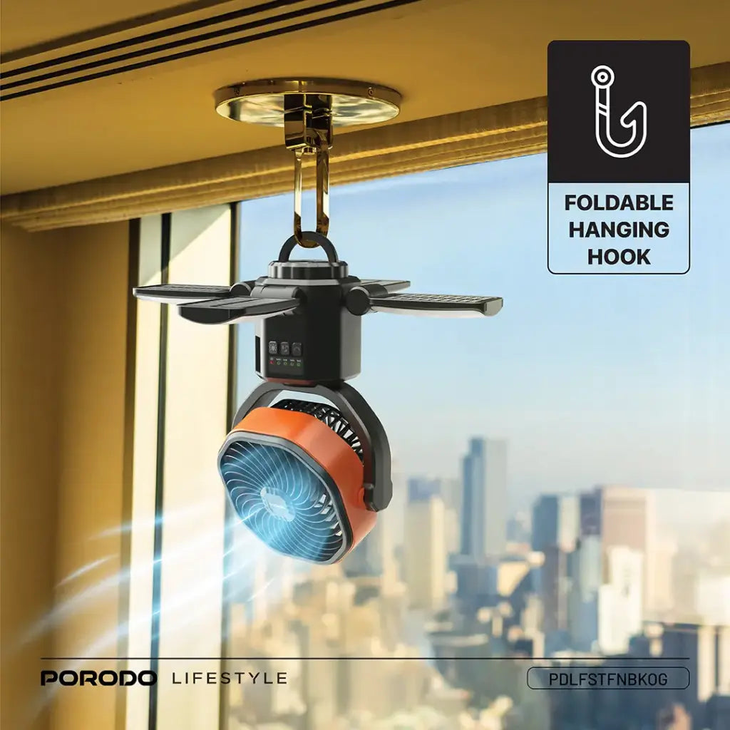 Porodo Lifestyle Suncharge Outdoor Solar Fan - Black & Orange