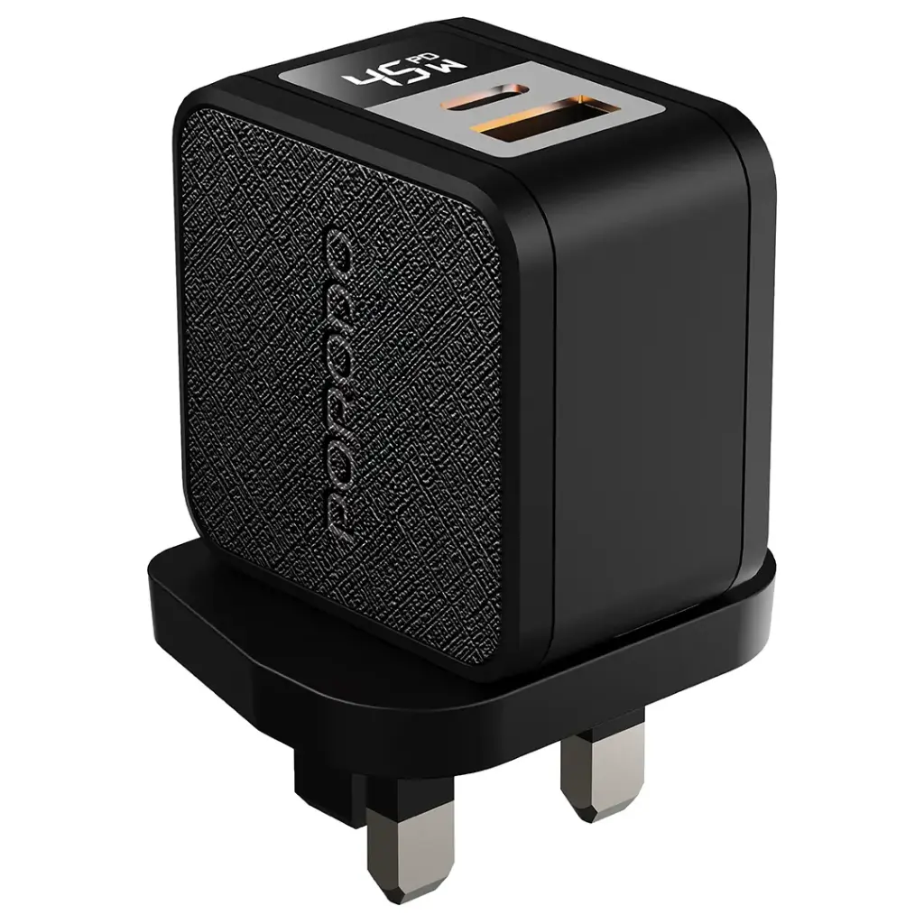 Porodo Quantum GaN 45W Multi-Port Charger with Digital Display - Black